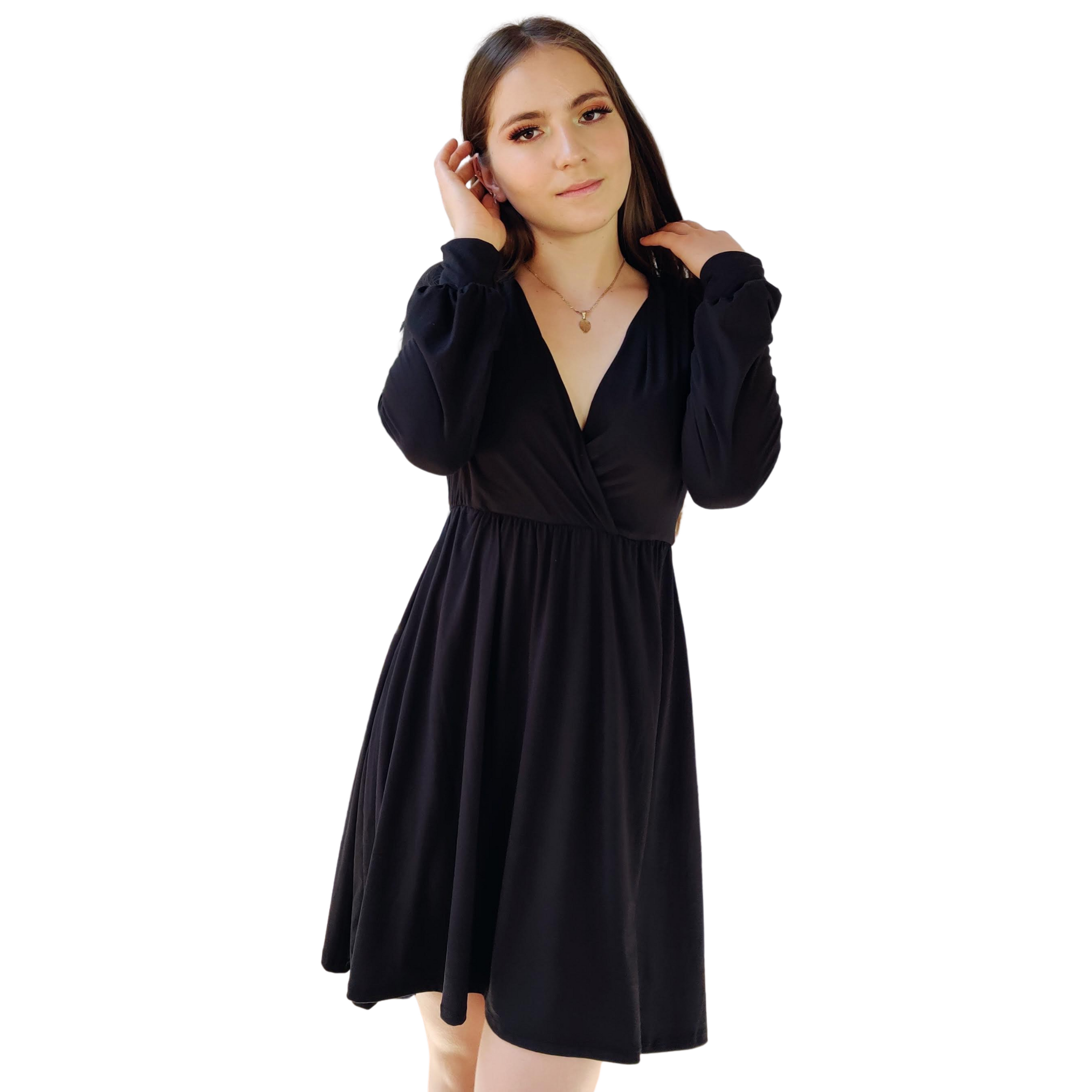 Vestido Venus manga larga escote V holgado moderno curvy