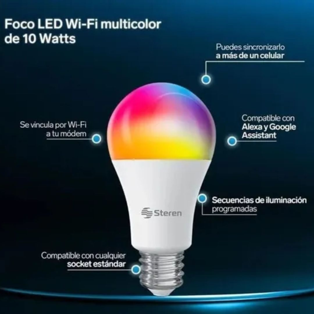 Foco Led Steren 10w Focos Inteligentes Rgb Wifi Bombilla Ale