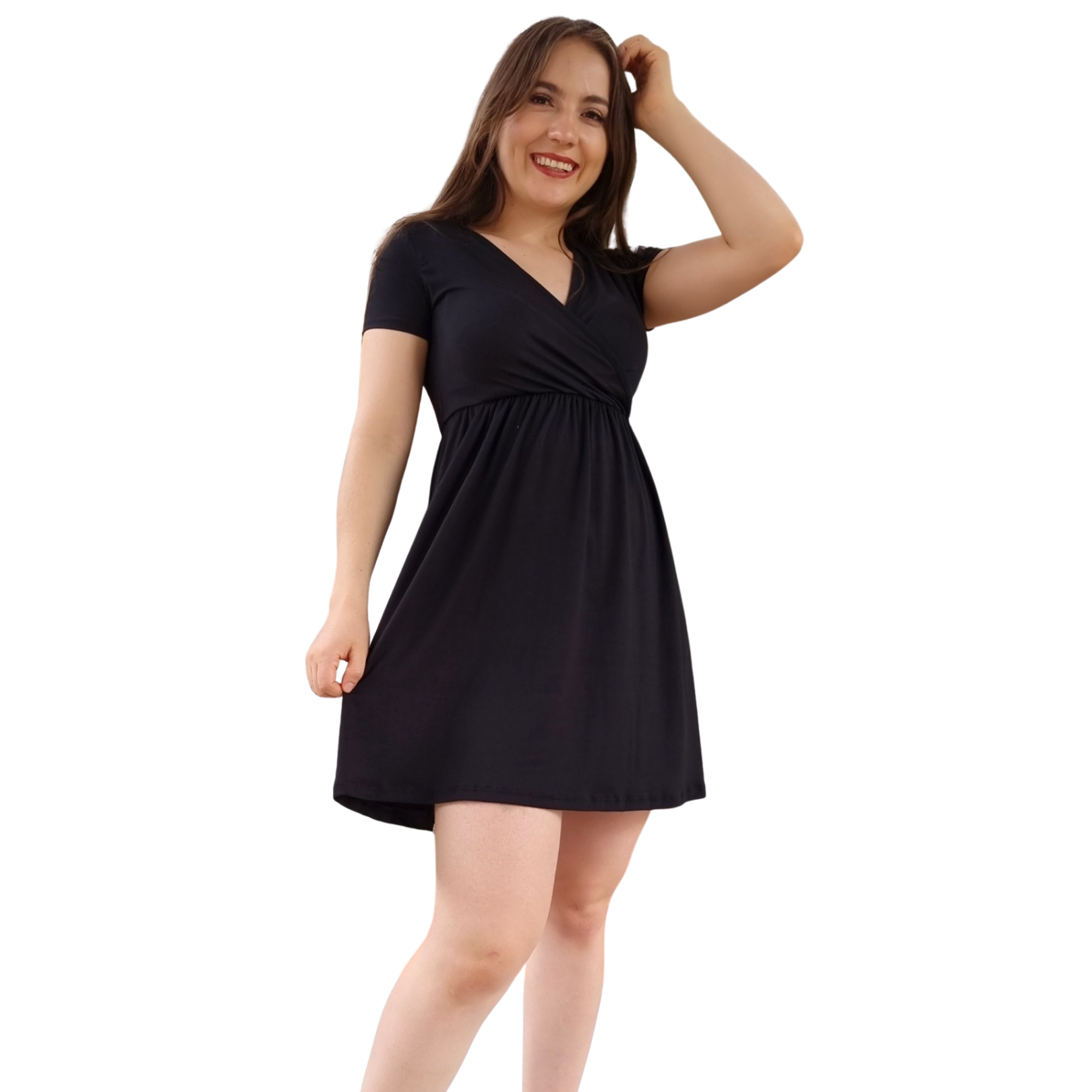 Vestido Venus manga corta escote V holgado moderno curvy