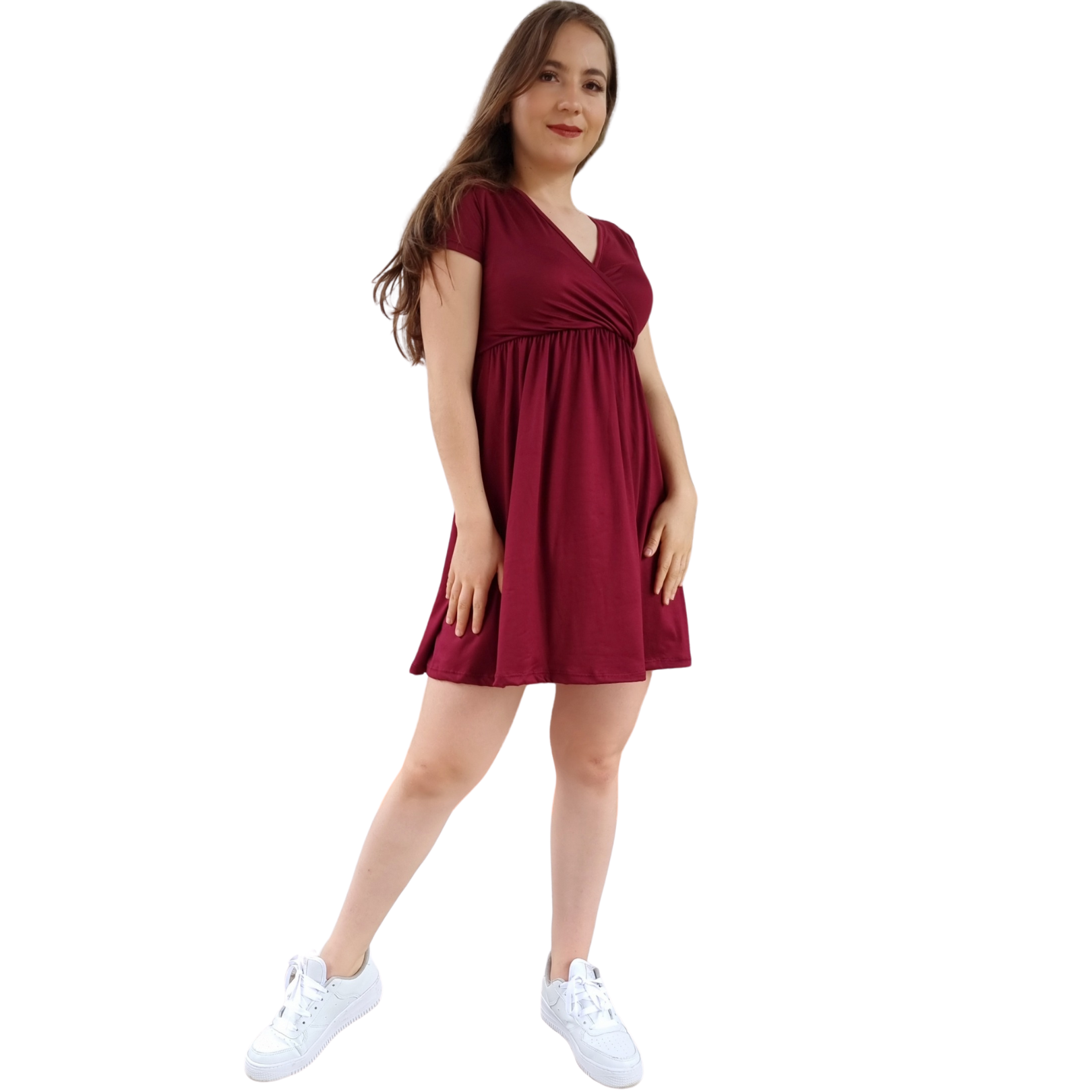 Vestido Venus manga corta escote V holgado moderno curvy