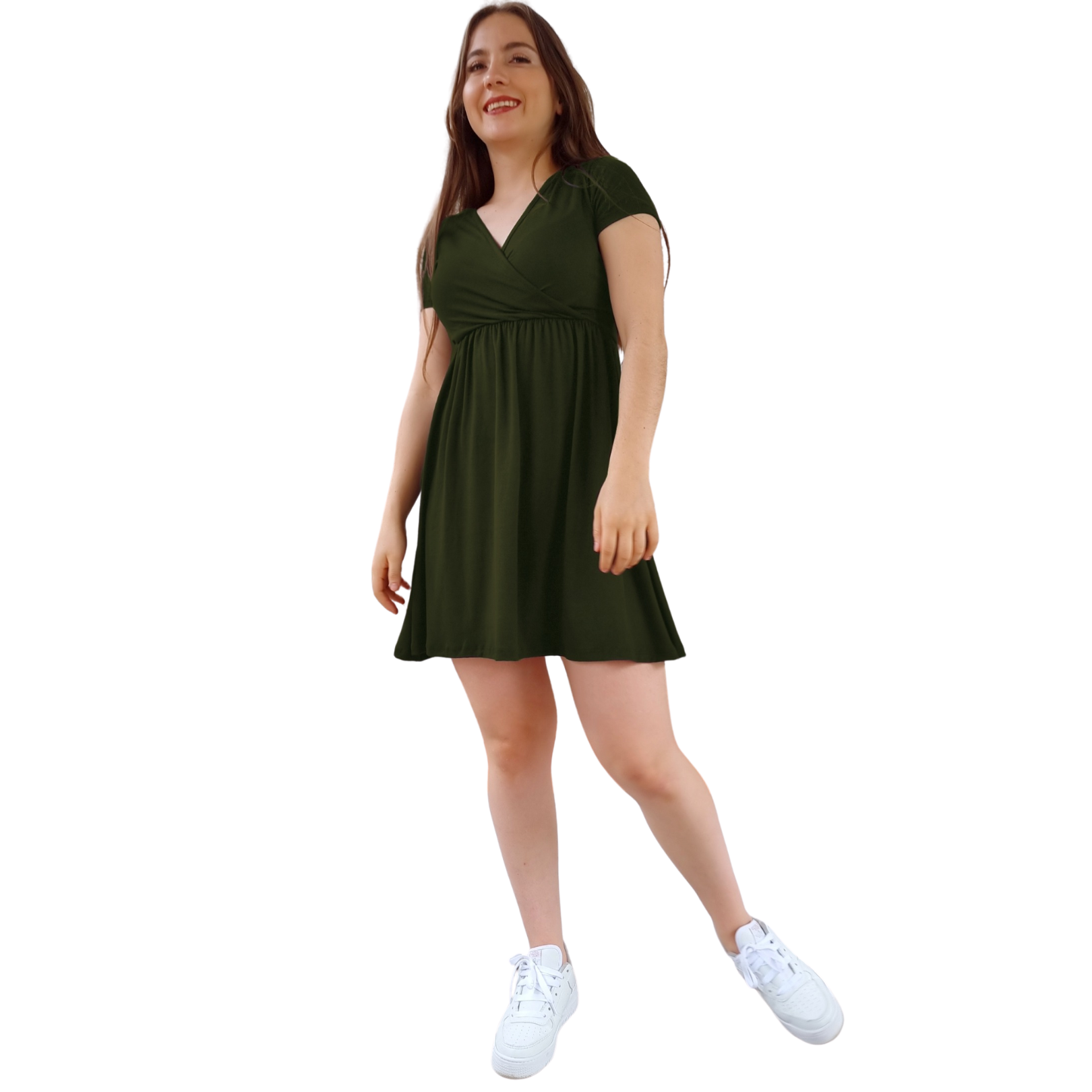 Vestido Venus manga corta escote V holgado moderno curvy