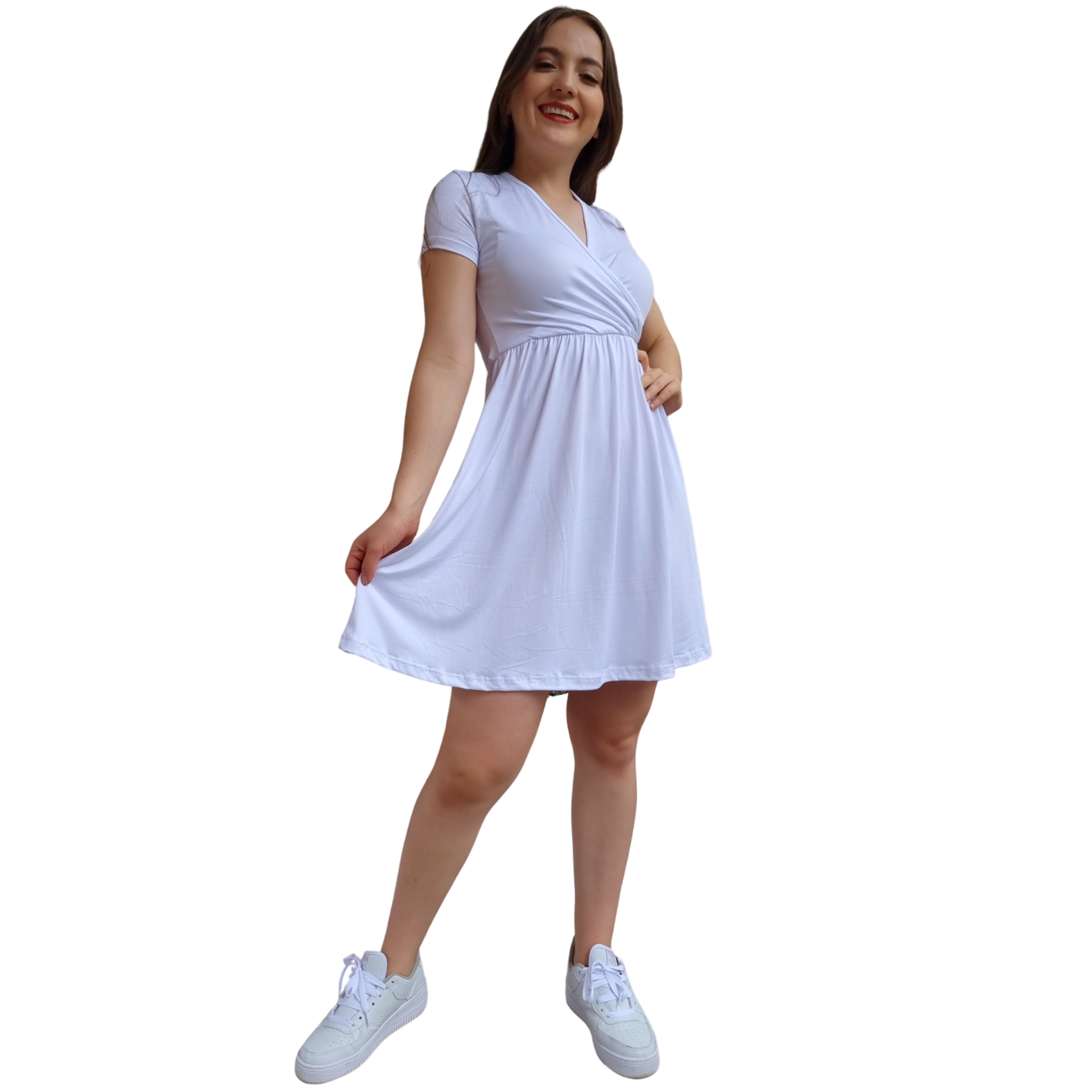 Vestido Venus manga corta escote V holgado moderno curvy
