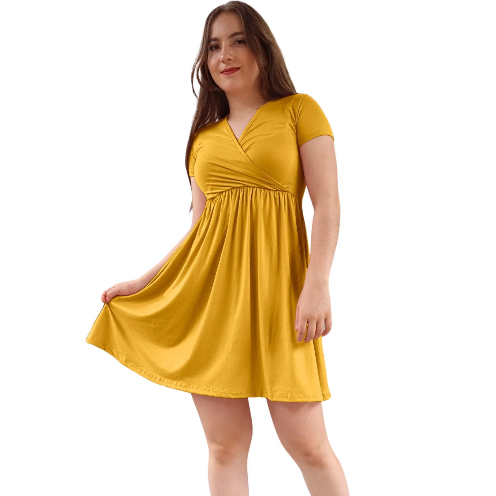 Vestido Venus manga corta escote V holgado moderno curvy