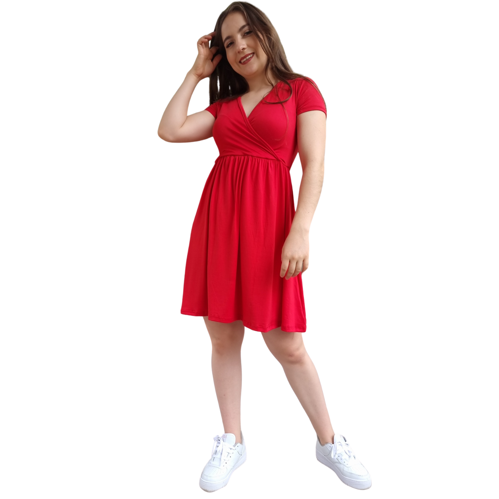 Vestido Venus manga corta escote V holgado moderno curvy
