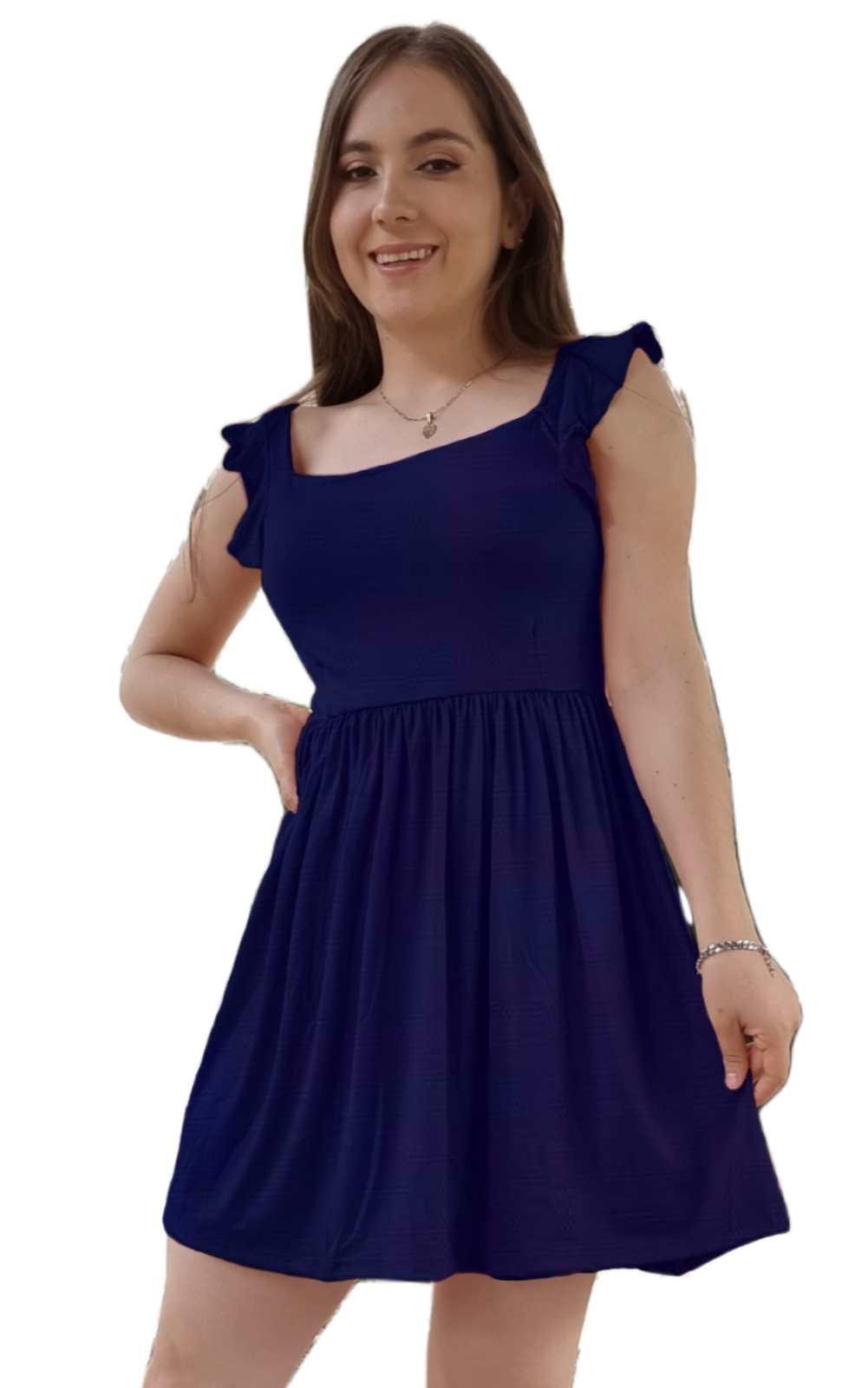 Vestido Cristina manga fruncida olan corto escote cuadrado moderno curvy