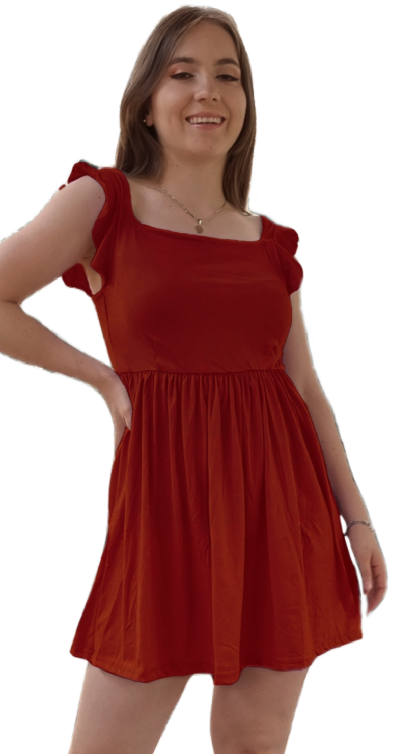 Vestido Cristina manga fruncida olan corto escote cuadrado moderno curvy