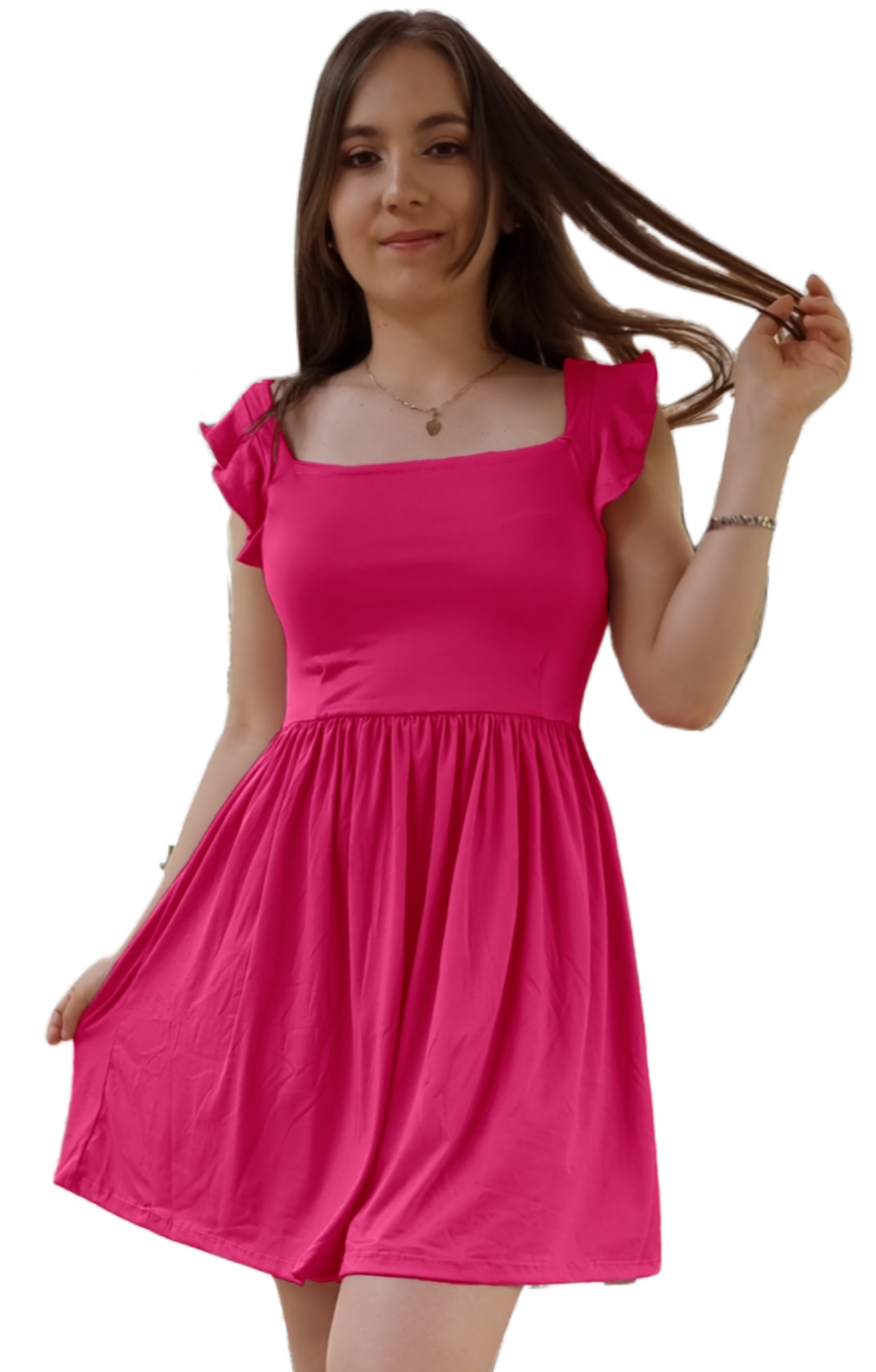 Vestido Cristina manga fruncida olan corto escote cuadrado moderno curvy