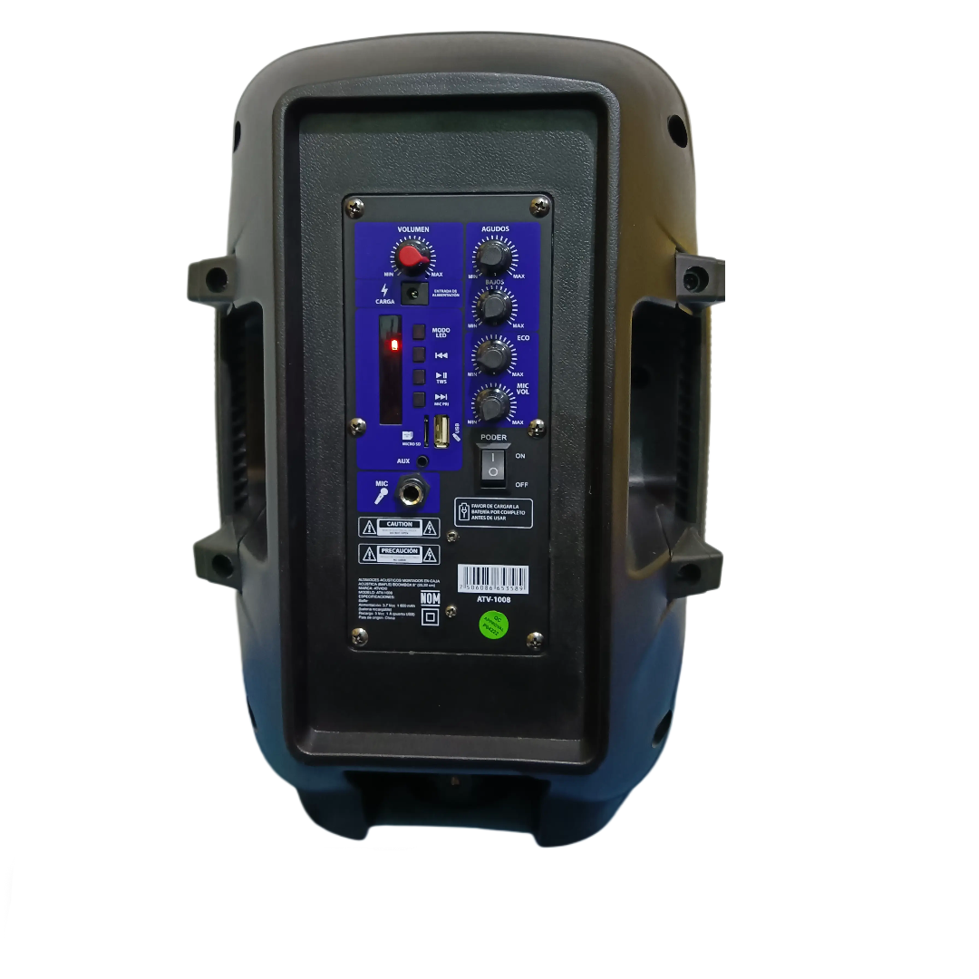 BAFLE BOCINA ATVIO CON LUZ LED 8PGD INCLUYE MICROFONO CONTROL REMOTO