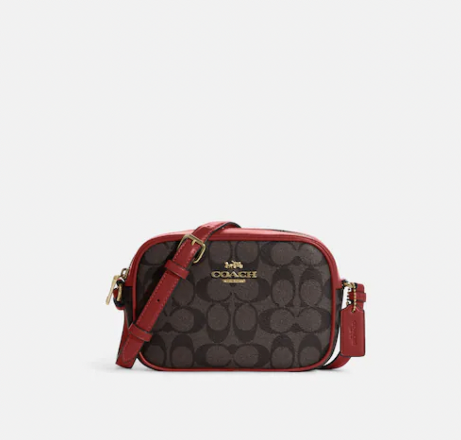 Bolsa Coach Crossbody café con rojo