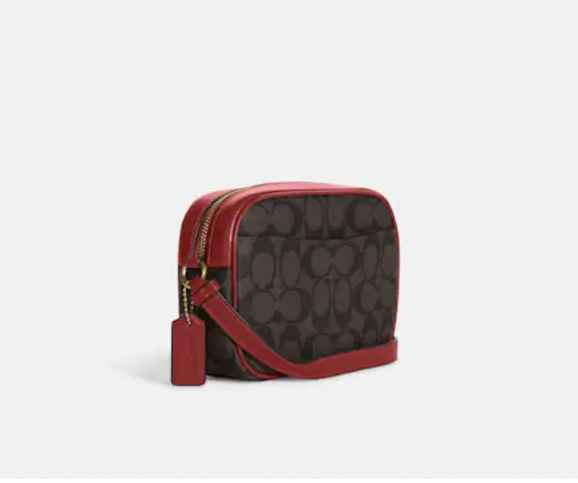 Bolsa Coach Crossbody café con rojo