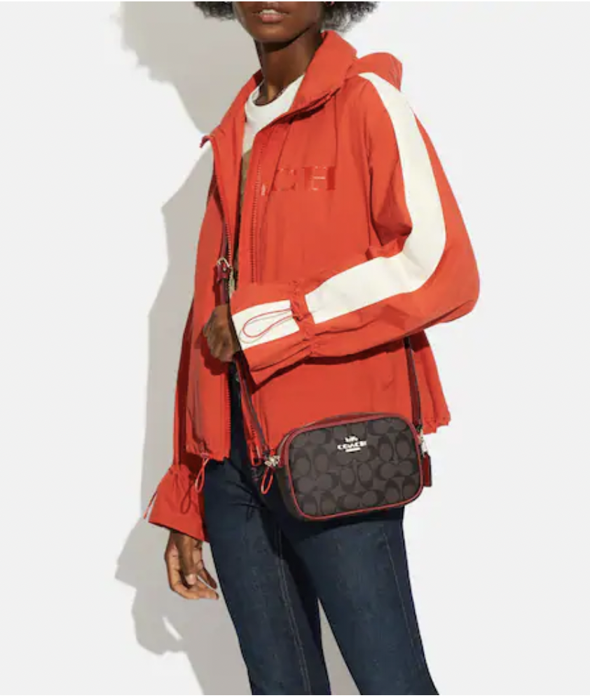 Bolsa Coach Crossbody café con rojo
