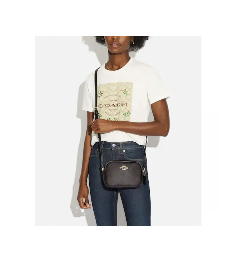 Bolsa Coach Crossbody color café con negro