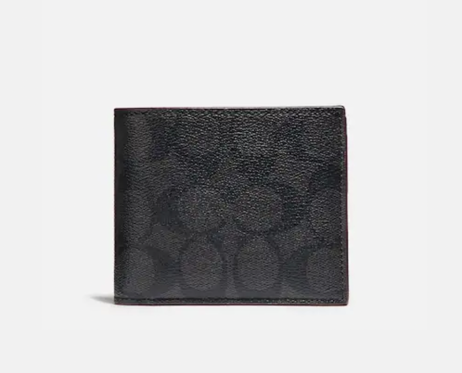 Cartera Coach para Hombre, color negro con detalle en la orilla color vino