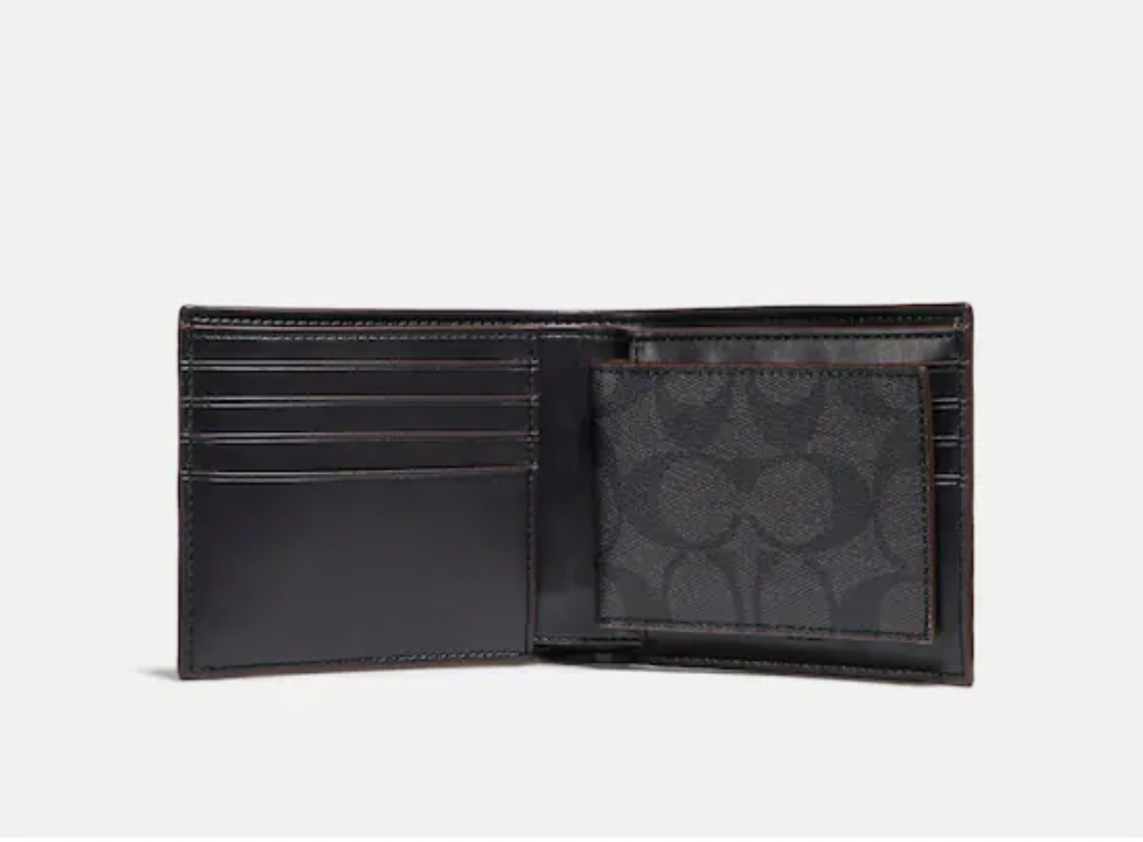 Cartera Coach para Hombre, color negro con detalle en la orilla color vino