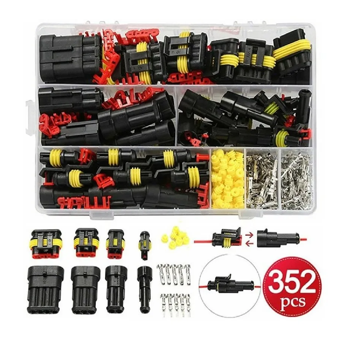 Set Conector Impermeable Automotriz Hid Cable A Enchufe Terminal 352 Pzas