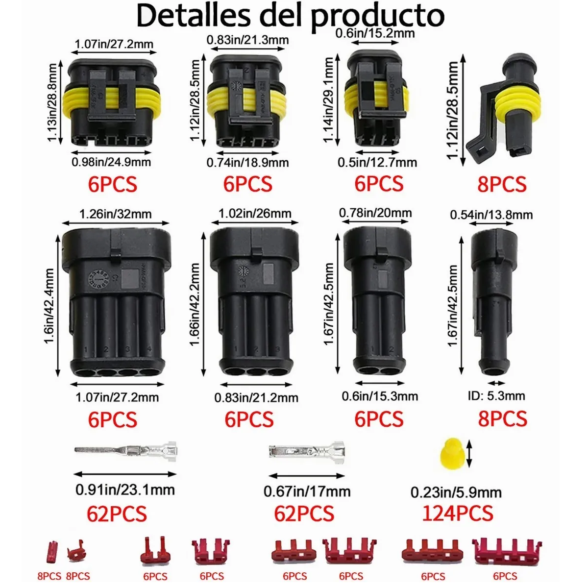 Set Conector Impermeable Automotriz Hid Cable A Enchufe Terminal 352 Pzas