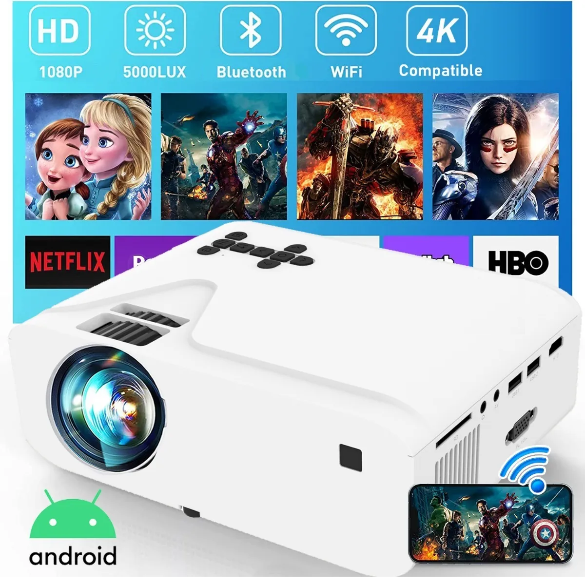 Proyector Android Portatil Wifi Mini Led Hd Bluetooth