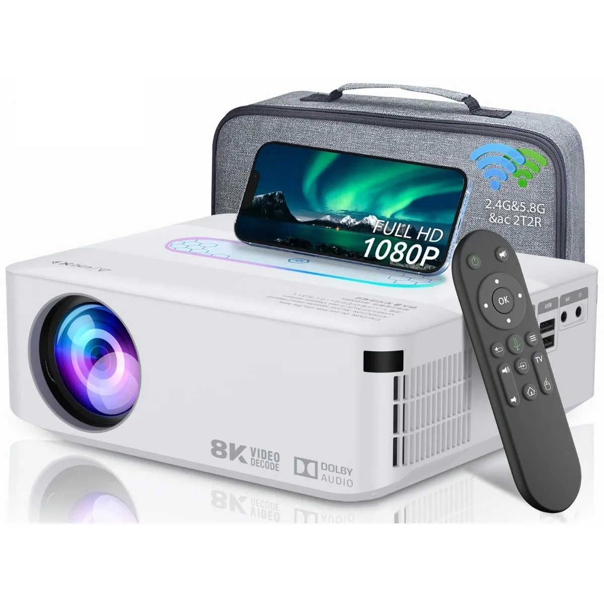 Proyector Led Android Wifi 8k Full Hd 1080p 8000lumens Blanco