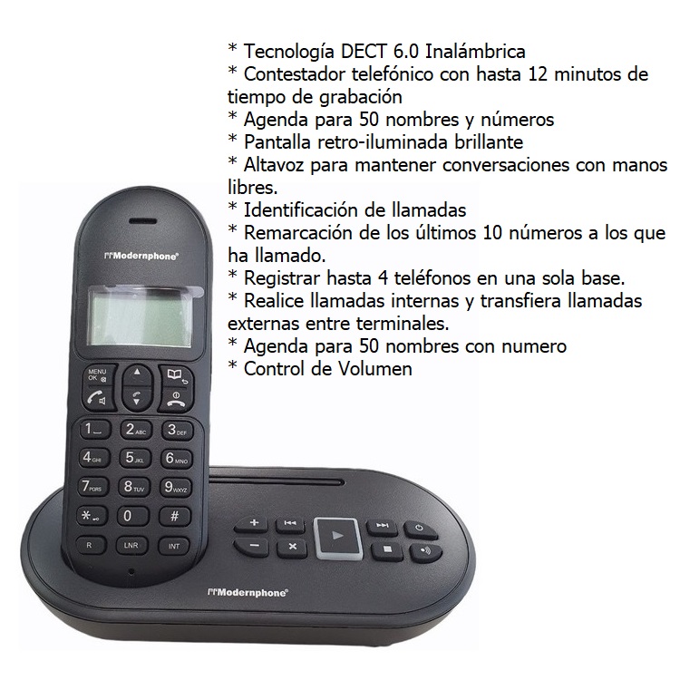 Teléfono Inalámbrico Tc-695 C/Contestadora Digital Modernphone