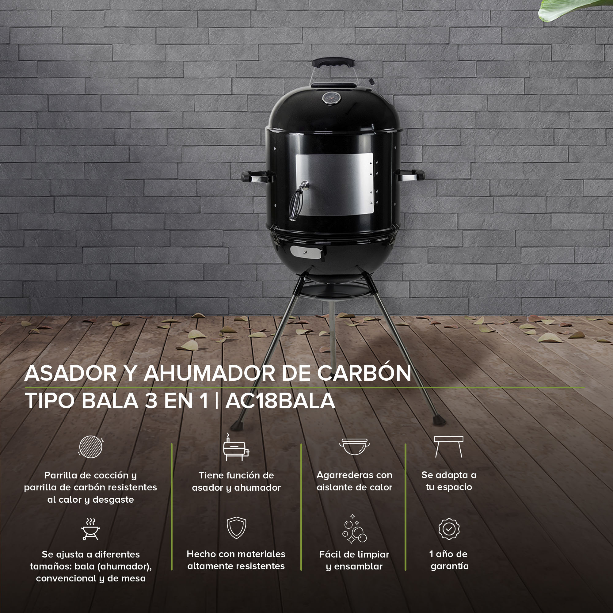 Asador De Carbón 18 Pulgadas Ahumador Avera AC18BALA