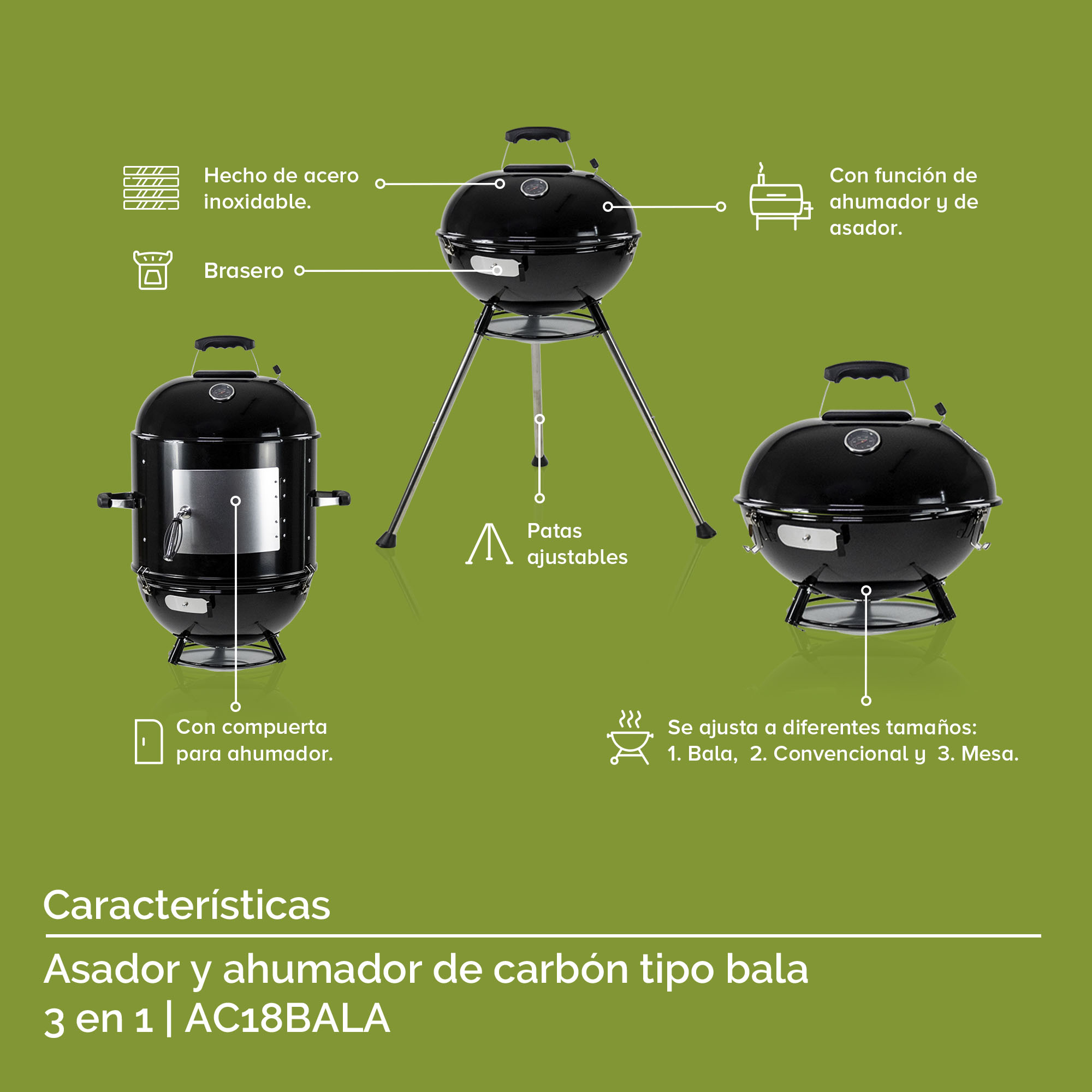 Asador De Carbón 18 Pulgadas Ahumador Avera AC18BALA