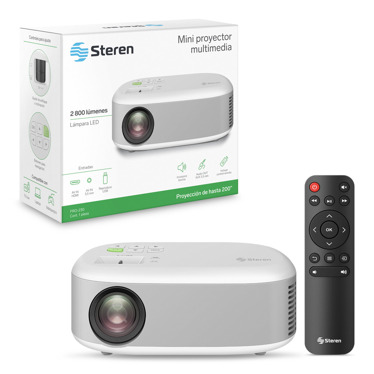 Mini proyector multimedia de 2800 lúmenes, portátil 