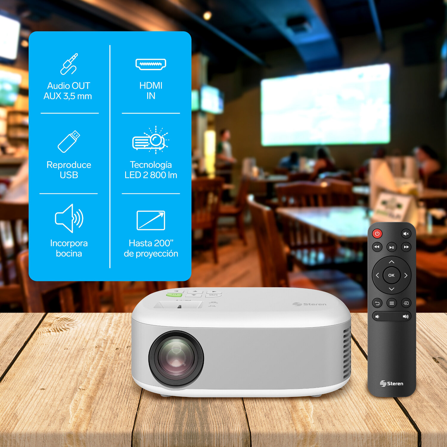 Mini proyector multimedia de 2800 lúmenes, portátil 