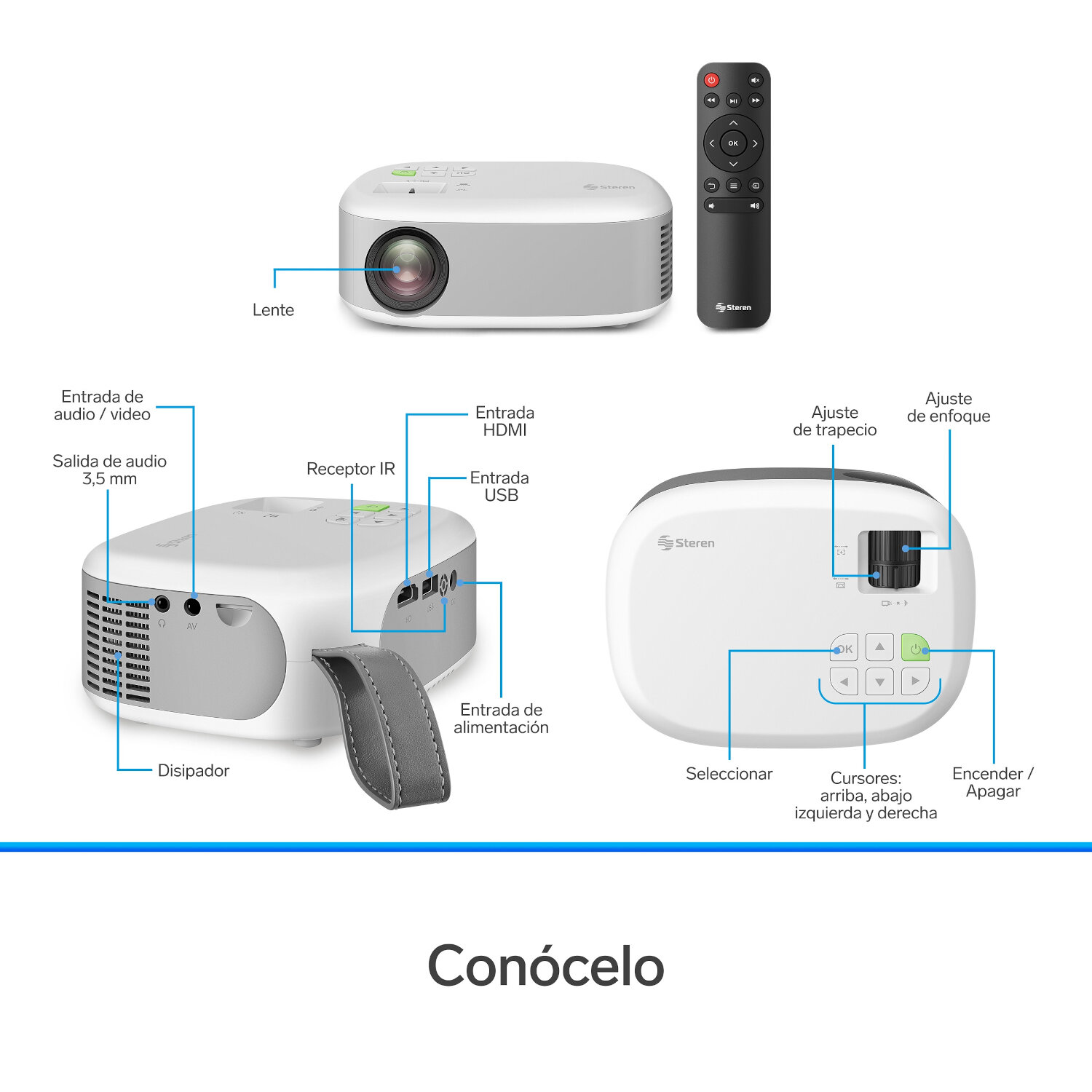 Mini proyector multimedia de 2800 lúmenes, portátil 