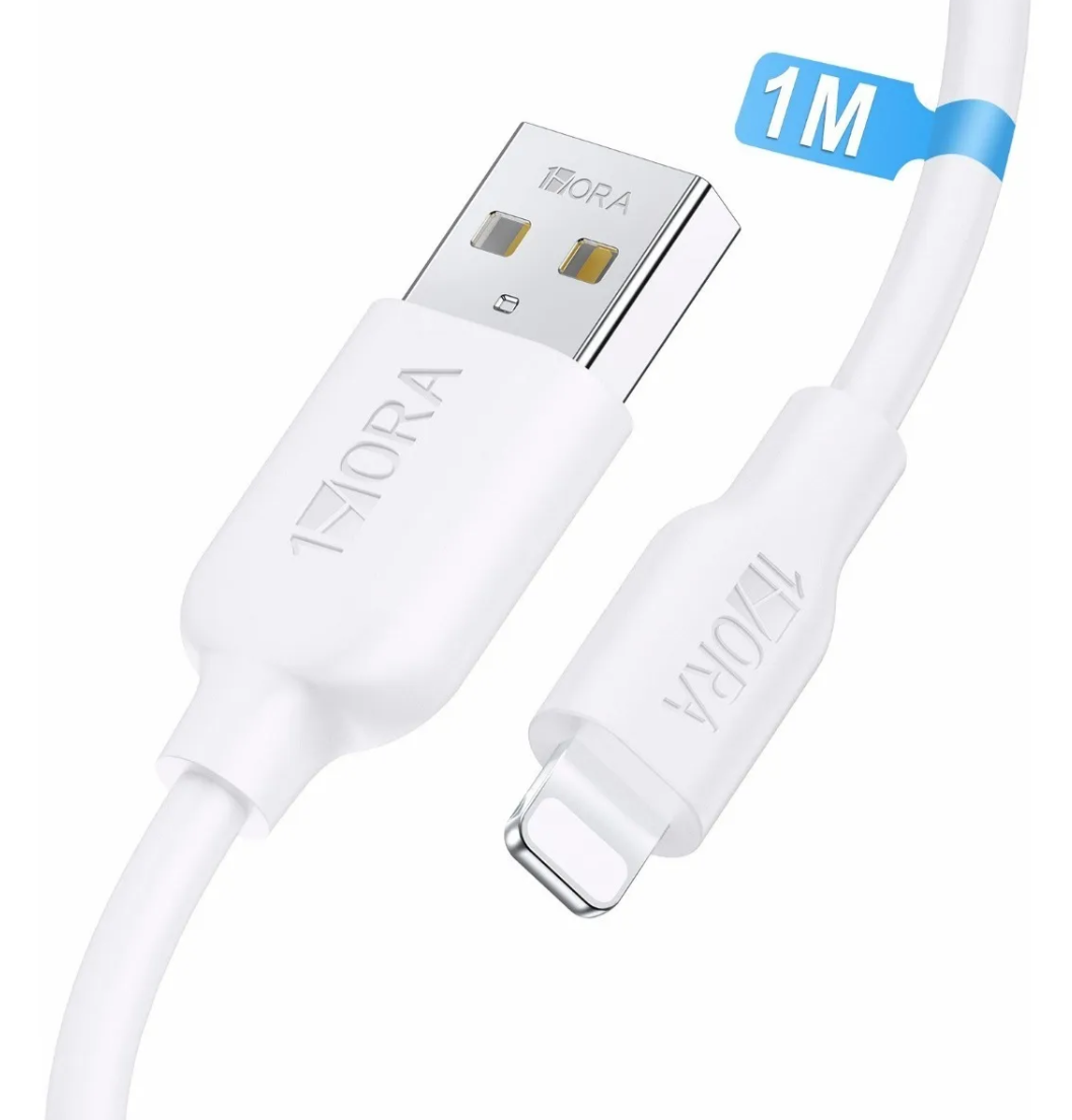 Pack 5 Piezas Cable USB Para iPhone iPad 2.1A 1 Metro Cajita Blanco 1Hora