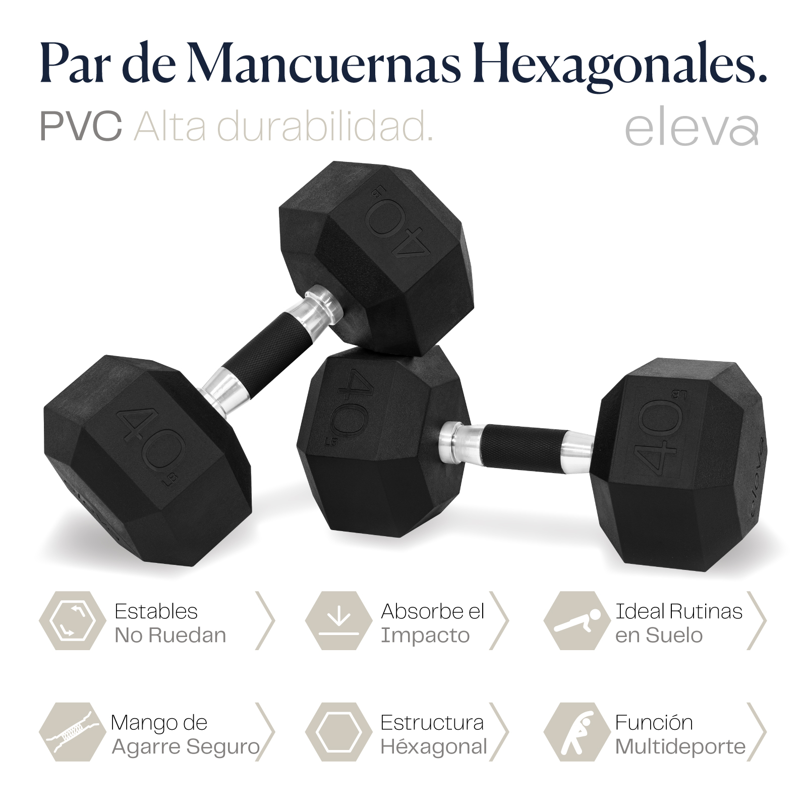 Set de Mancuernas Hexagonal 40Lb Cromada C/2 Pz