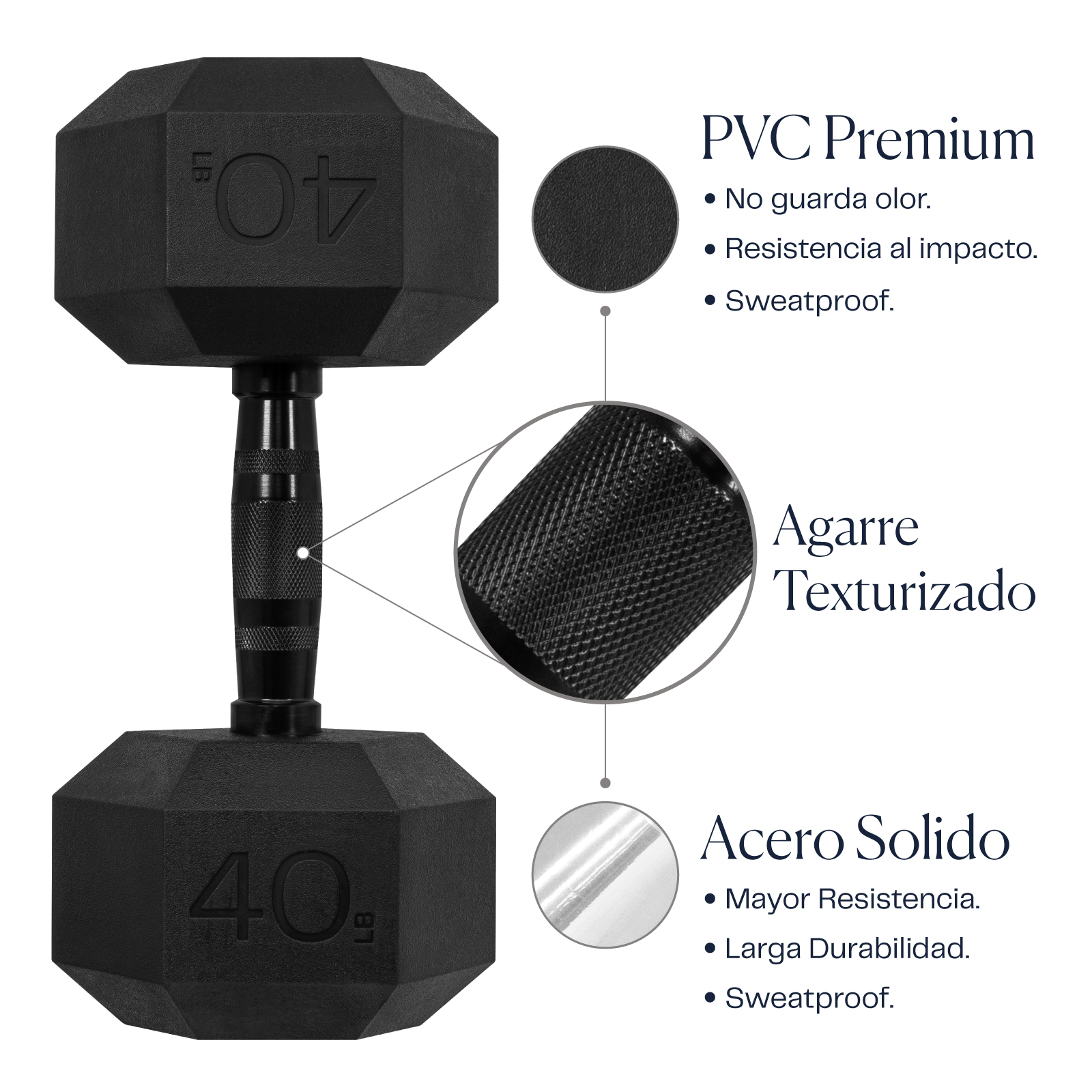 Set de Mancuernas Hexagonal 40Lb Cromada C/2 Pz