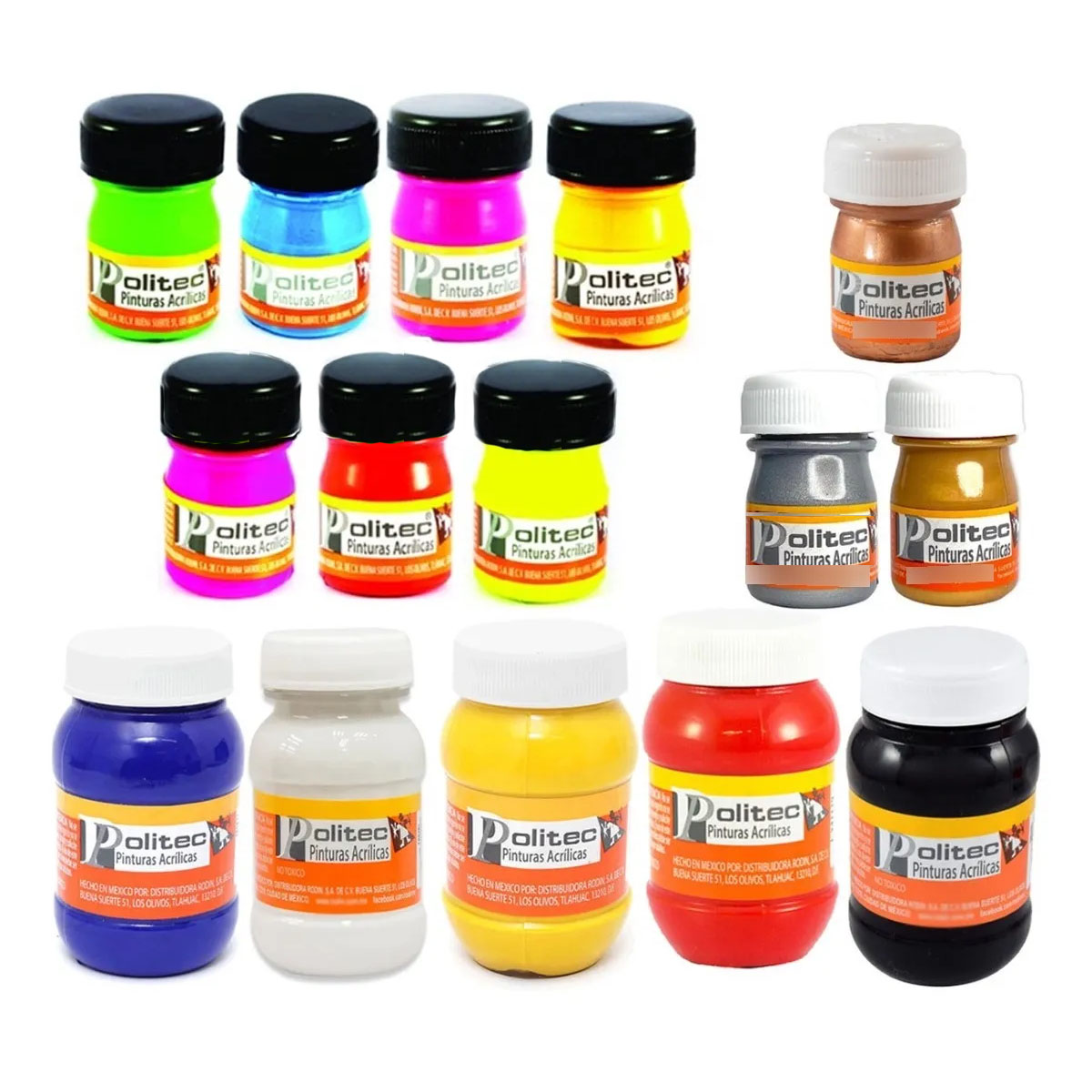 Politec Pinturas Neon Basicos Metalicos Acrilicas Oro Plata