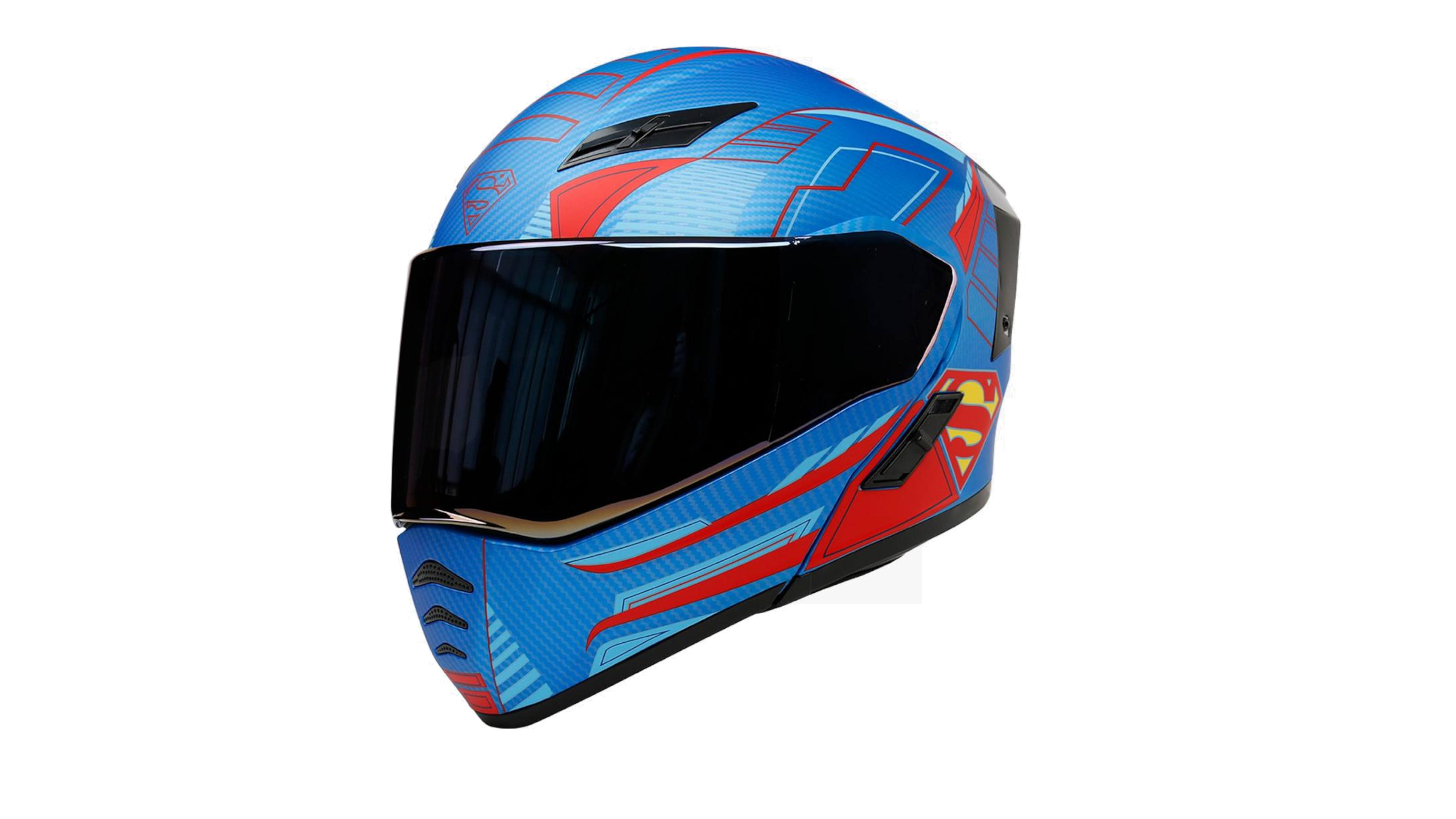 CASCO KOV SUPERMAN ESTELAR AZUL ABATIBLE PARA MOTO CERTIFICADO DOT