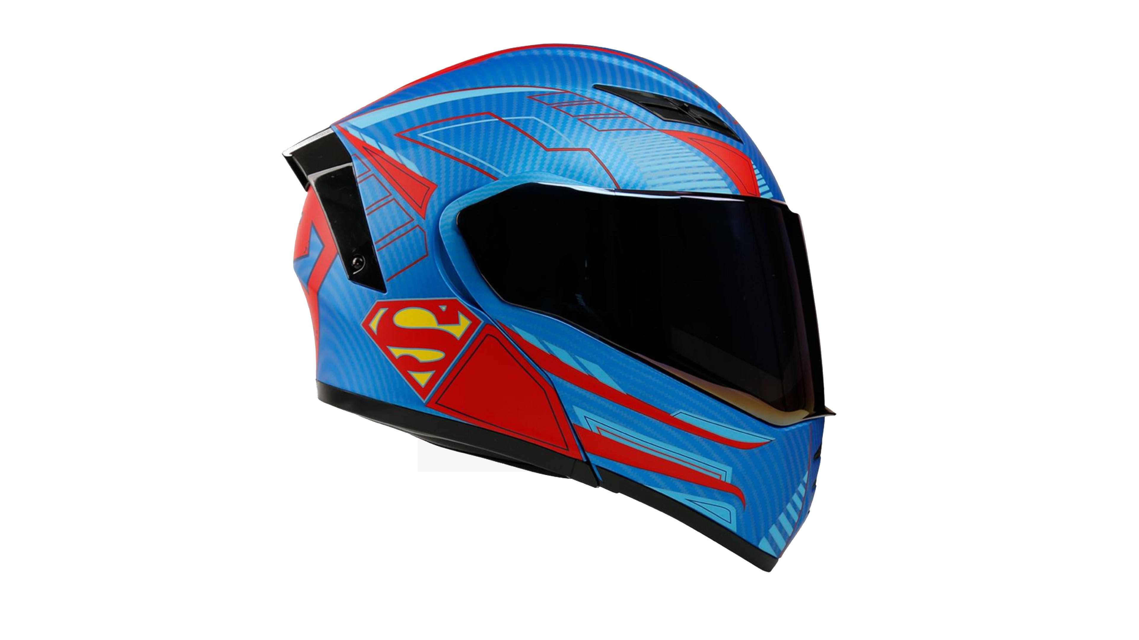 CASCO KOV SUPERMAN ESTELAR AZUL ABATIBLE PARA MOTO CERTIFICADO DOT