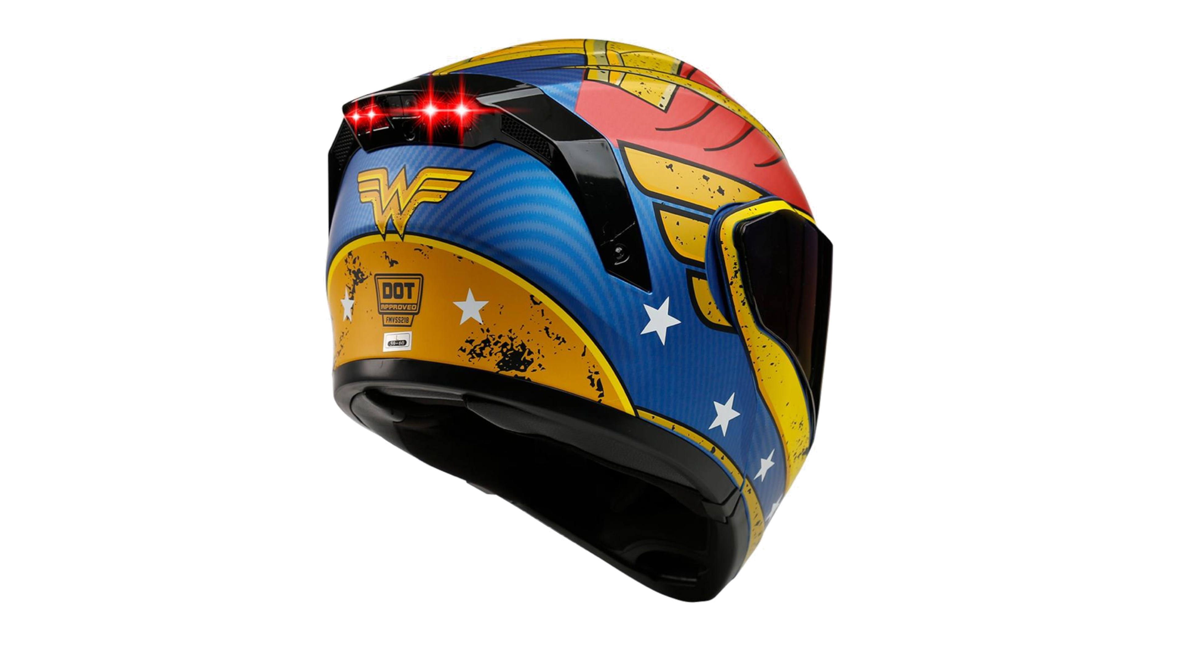 CASCO KOV MUJER MARAVILLA ESTELAR ABATIBLE PARA MOTO DC COMICS CERTIFICADO