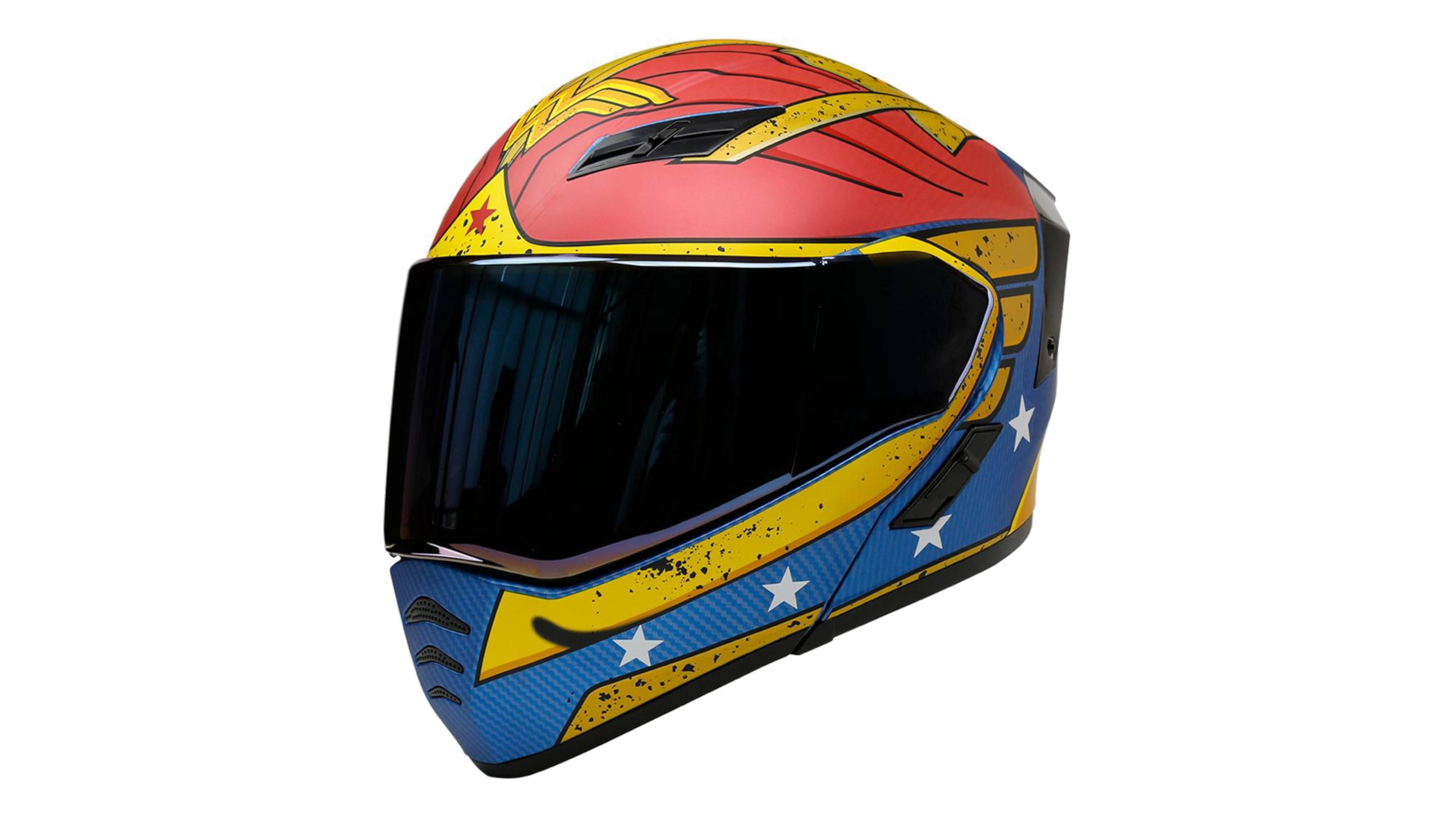 CASCO KOV MUJER MARAVILLA ESTELAR ABATIBLE PARA MOTO DC COMICS CERTIFICADO