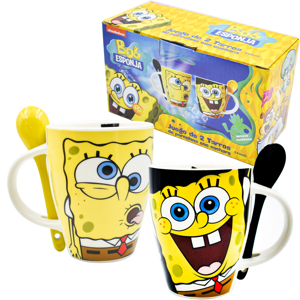 Fun Kids 1738-274 Set Tazas Cerámica Bob Esponja con cuchara 310ml