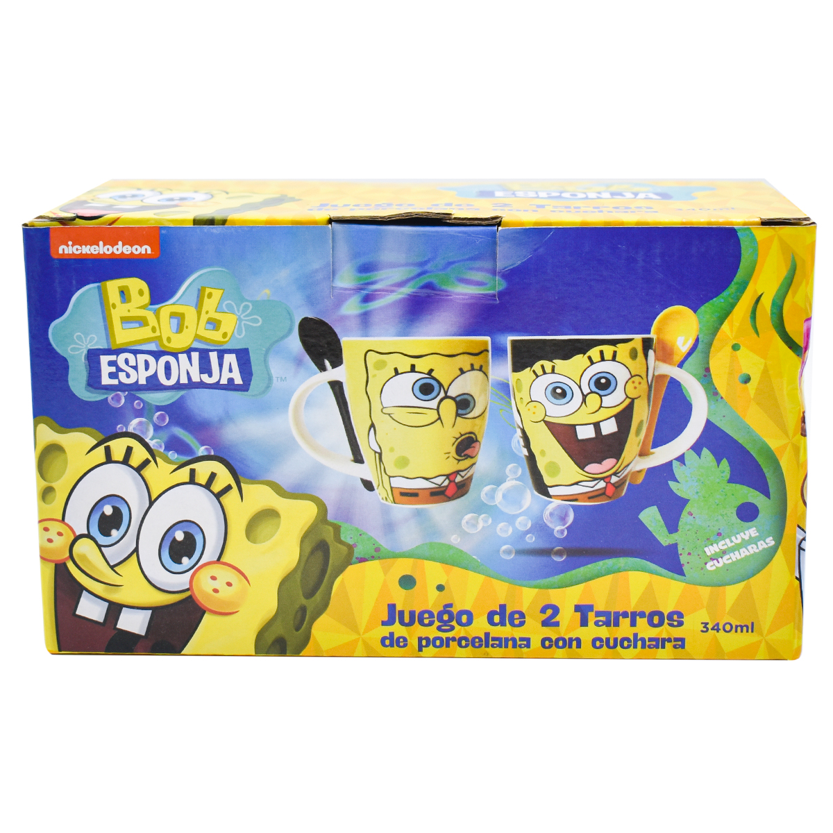 Fun Kids 1738-274 Set Tazas Cerámica Bob Esponja con cuchara 310ml