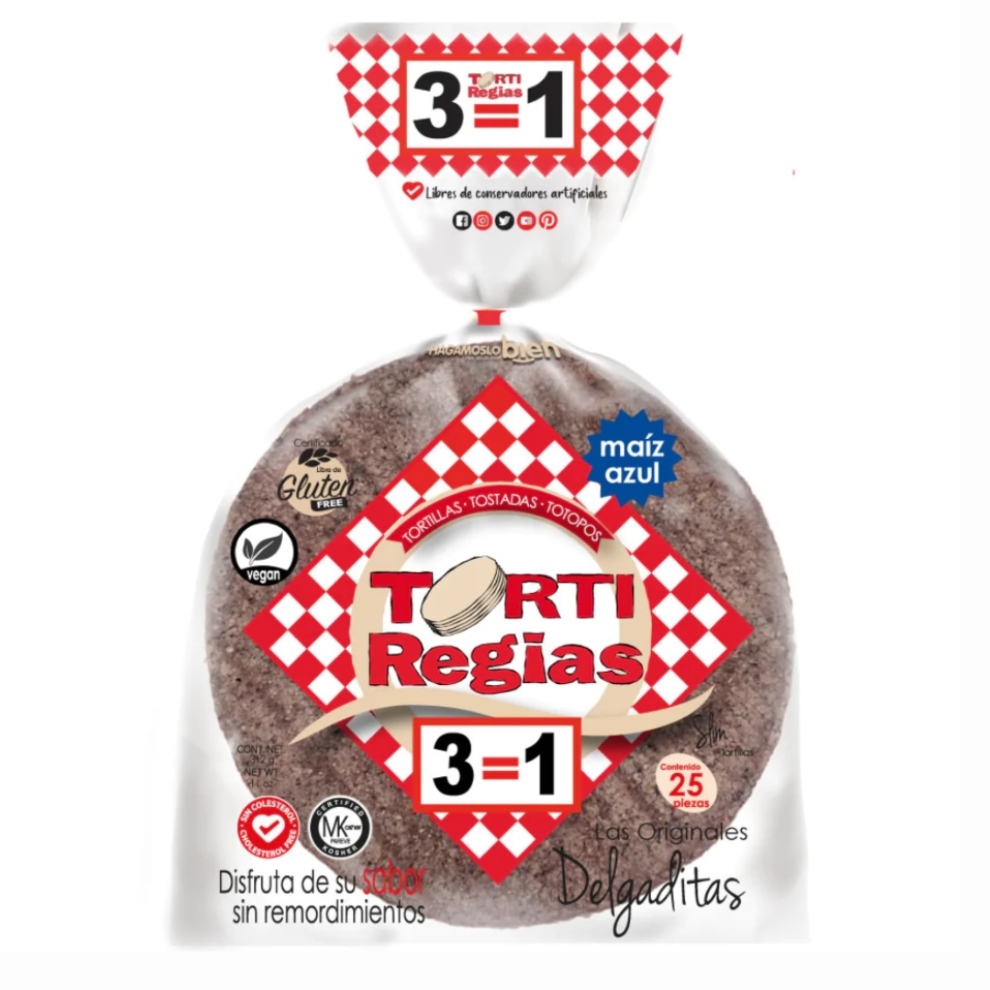 Tortillas Delgaditas Azules Tortiregias 3 bolsas de 25 piezas