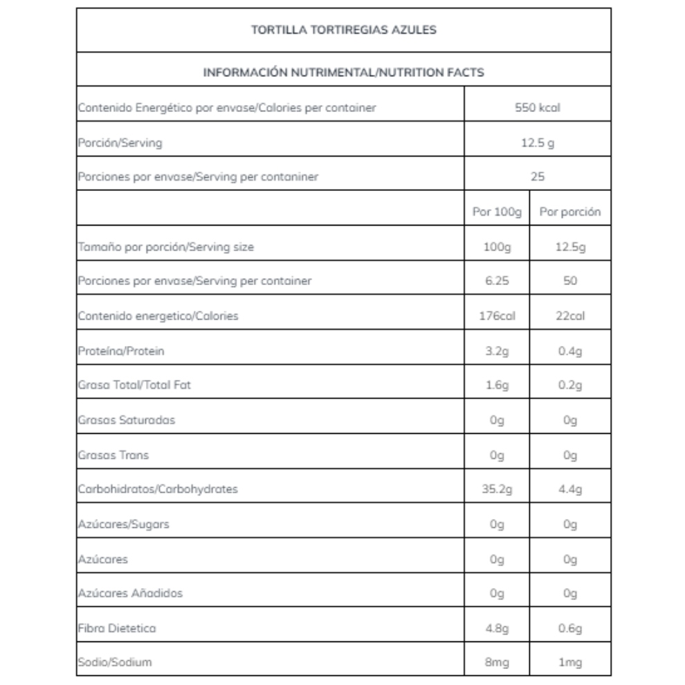 Tortillas Delgaditas Azules Tortiregias 3 bolsas de 25 piezas