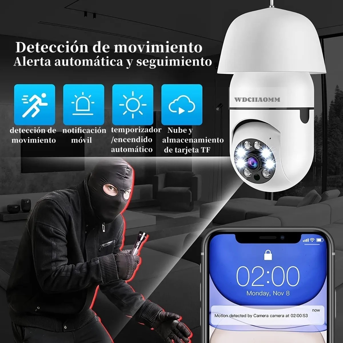 Cámara De Seguridad Socket 3mp Wifi Exterior/interior 360º
