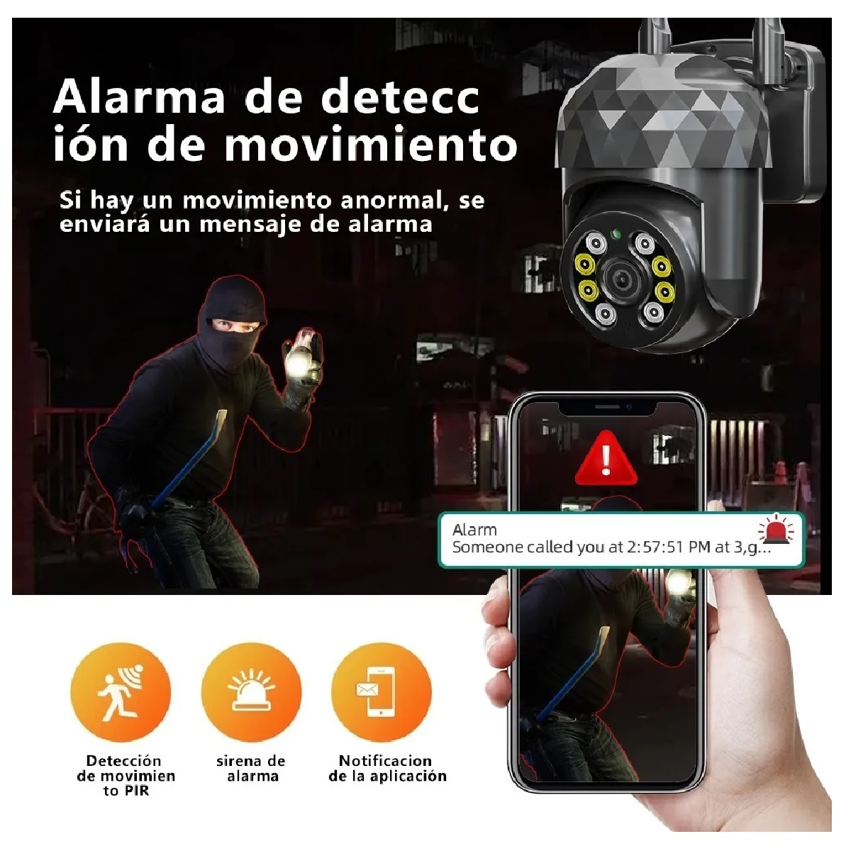 Cámara Seguridad Wifi 2mp Hd Videovigilancia Remota/alarma Negro