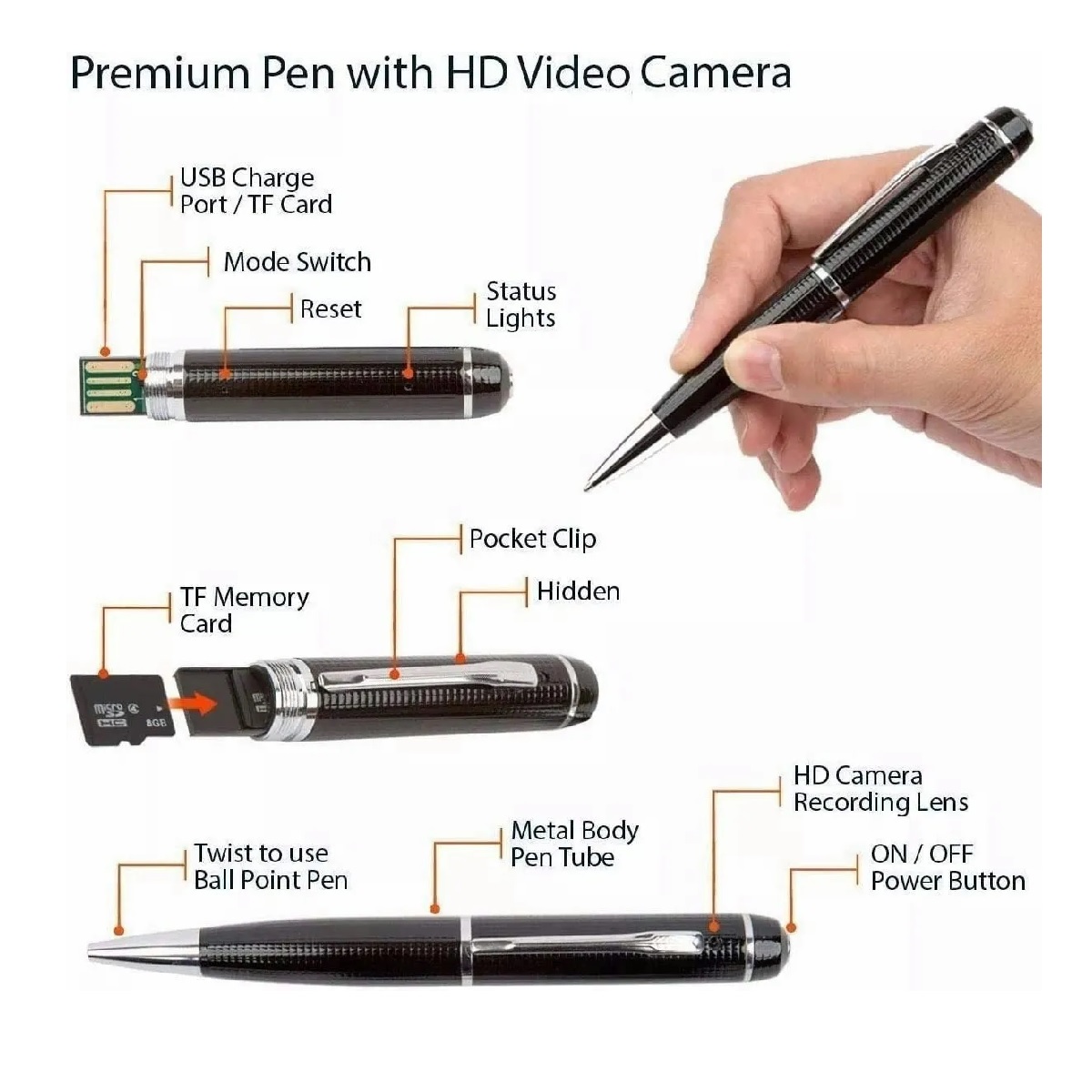 Camara Espia Mini Oculta Pluma Wifi Full Hd 32gb 1920x1080p