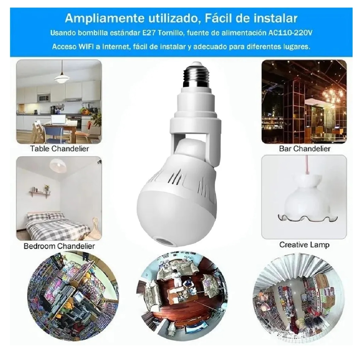 Cámara De Seguridad Panorámica 360º 1080p Foco Camara Wifi