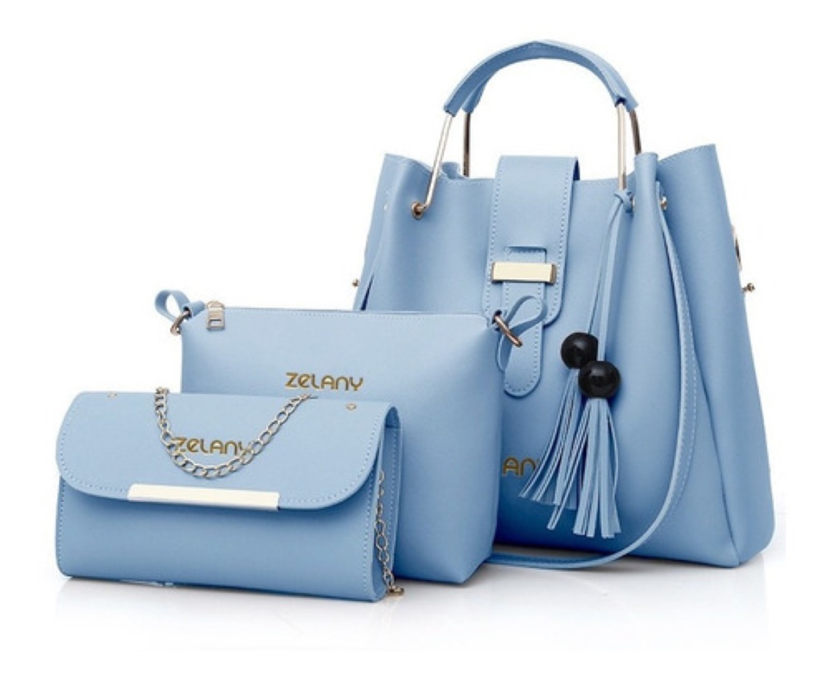 Set 3 Bolsas Bandolera Para Dama Azul Cielo