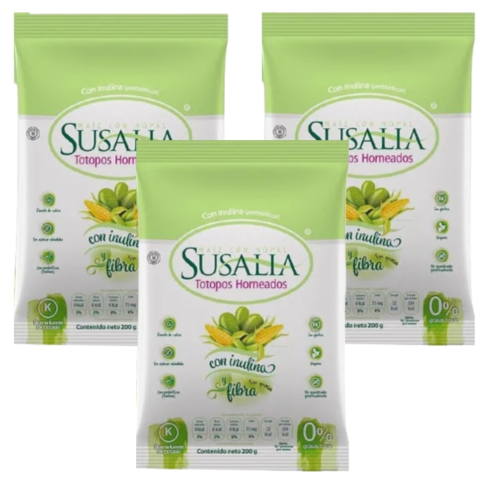 Totopos Susalia de Maíz y Nopal 3 piezas de 200 g 