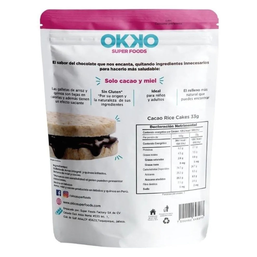 Cocoa Rice Cake OKKO 3 unidades de 33 g