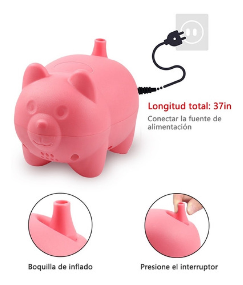 Bomba Eléctrica Para Inflar Globo Fiestas Cerdito Rosa