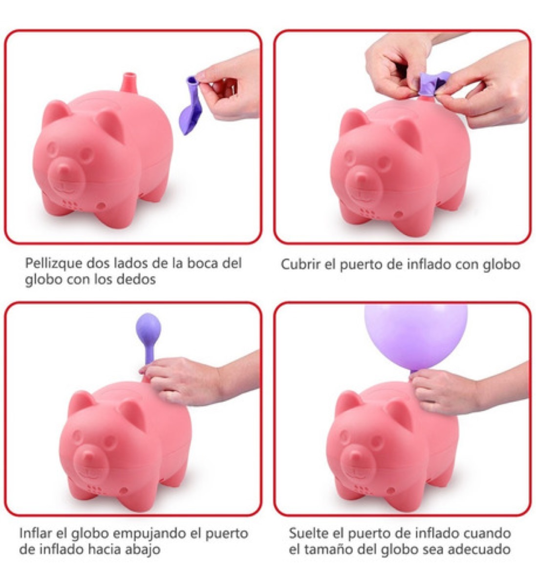 Bomba Eléctrica Para Inflar Globo Fiestas Cerdito Rosa