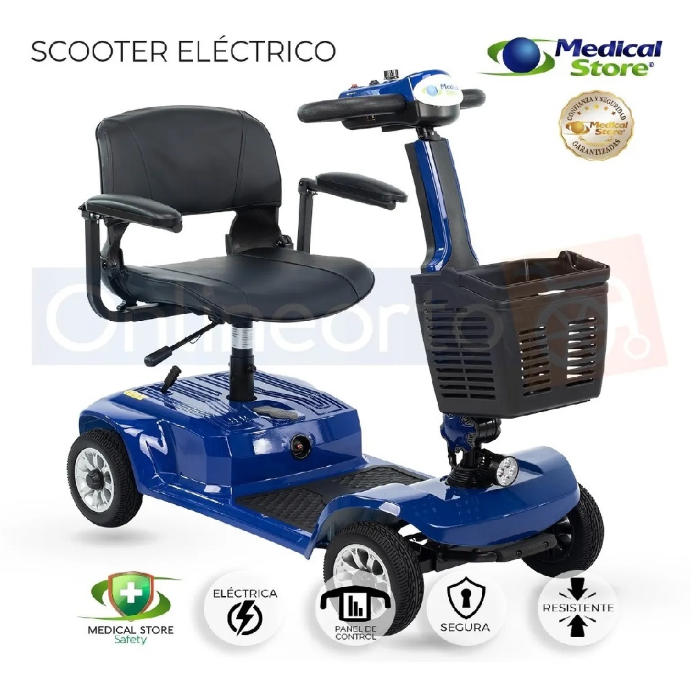Silla De Ruedas Scooter Eléctrico 4 Ruedas Plegable Luz Led Azul 